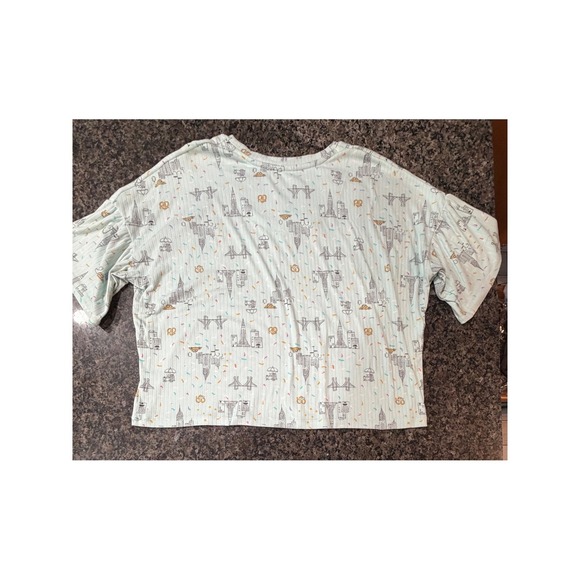 Cuddl Duds Other - Cuddl Duds Women XL Mint Green NYC Print Ribbed Pajama Top Short Sleeve Lounge